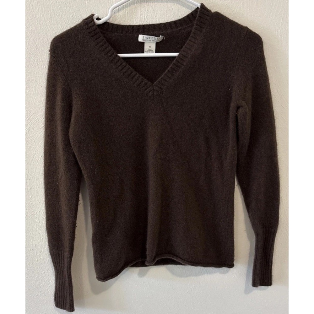 Tweeds Women's Medium Brown 100% Cashmere V-Neck Pullover Sweater